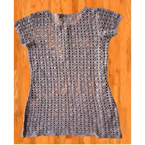 Vintage Newport News Crochet Dress Girls Large Tunic Taupe Short Sleeves… - Picture 11 of 12